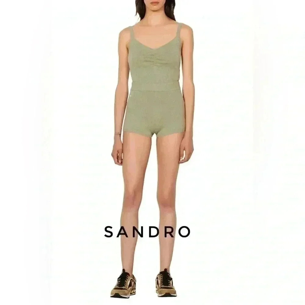 BNWT SANDRO Women’s Izzie wool shorts size  38 in Olive Green